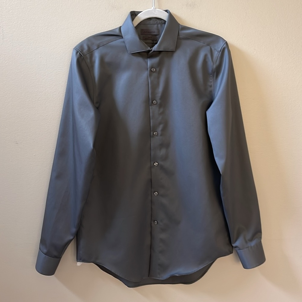 Men’s Grey 100% Cotton Slim Fit Non-Iron Dress Shirt